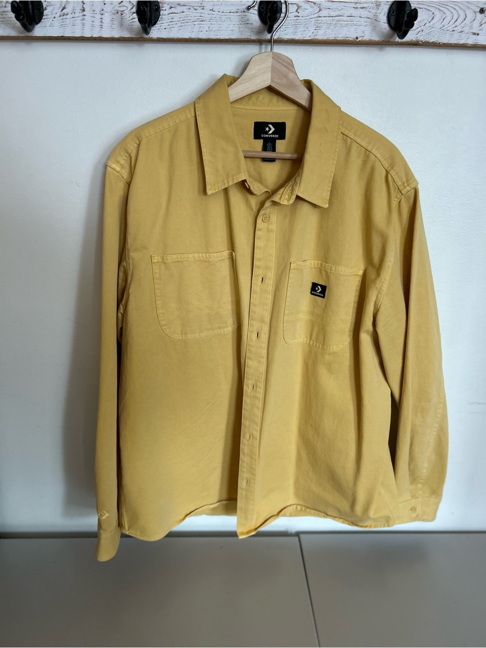 Converse Yellow Button-Up Shirt with Logo Tag